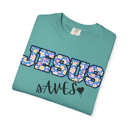 Jesus Saves Floral T-Shirt — Christian Faith Graphic Tee