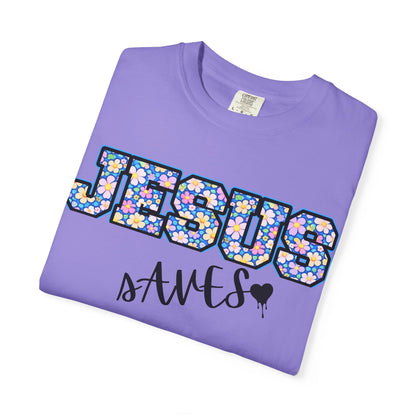 Jesus Saves Floral T-Shirt — Christian Faith Graphic Tee