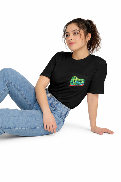 Demon Slayer T-shirt | Unisex Neon Script Pocket Tee, Faith-Inspired Wear