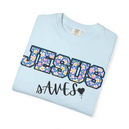 Jesus Saves Floral T-Shirt — Christian Faith Graphic Tee