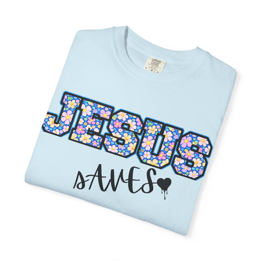 Jesus Saves Floral T-Shirt — Christian Faith Graphic Tee